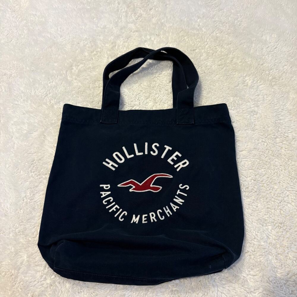 VTG Y2K Hollister Canvas Navy Tote Bag Cotton Mallcore 2000s Graphic Logo Preppy